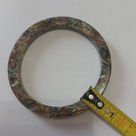 OOAK Magazine Paper Confetti Acrylic Resin Bangle Bracelet Unique One of A Kind - Picture 5 of 5